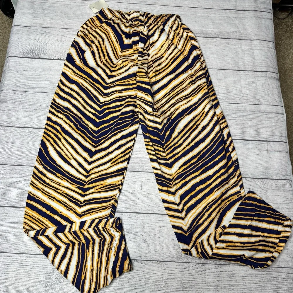 Boxer Rebellion Vintage Comfort Pants Mens Small Blue Gold Tiger Stripe WVU‎ NWT